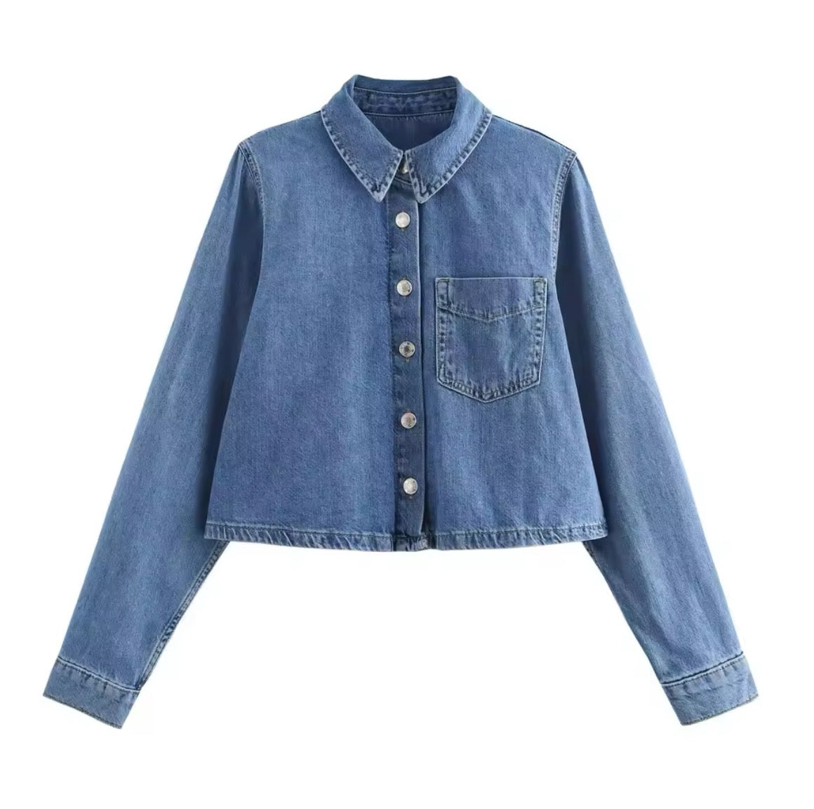 Denim Lounge – Zweiteiliges Jeans-Set mit Cropped Bluse & Weitbein-Hose