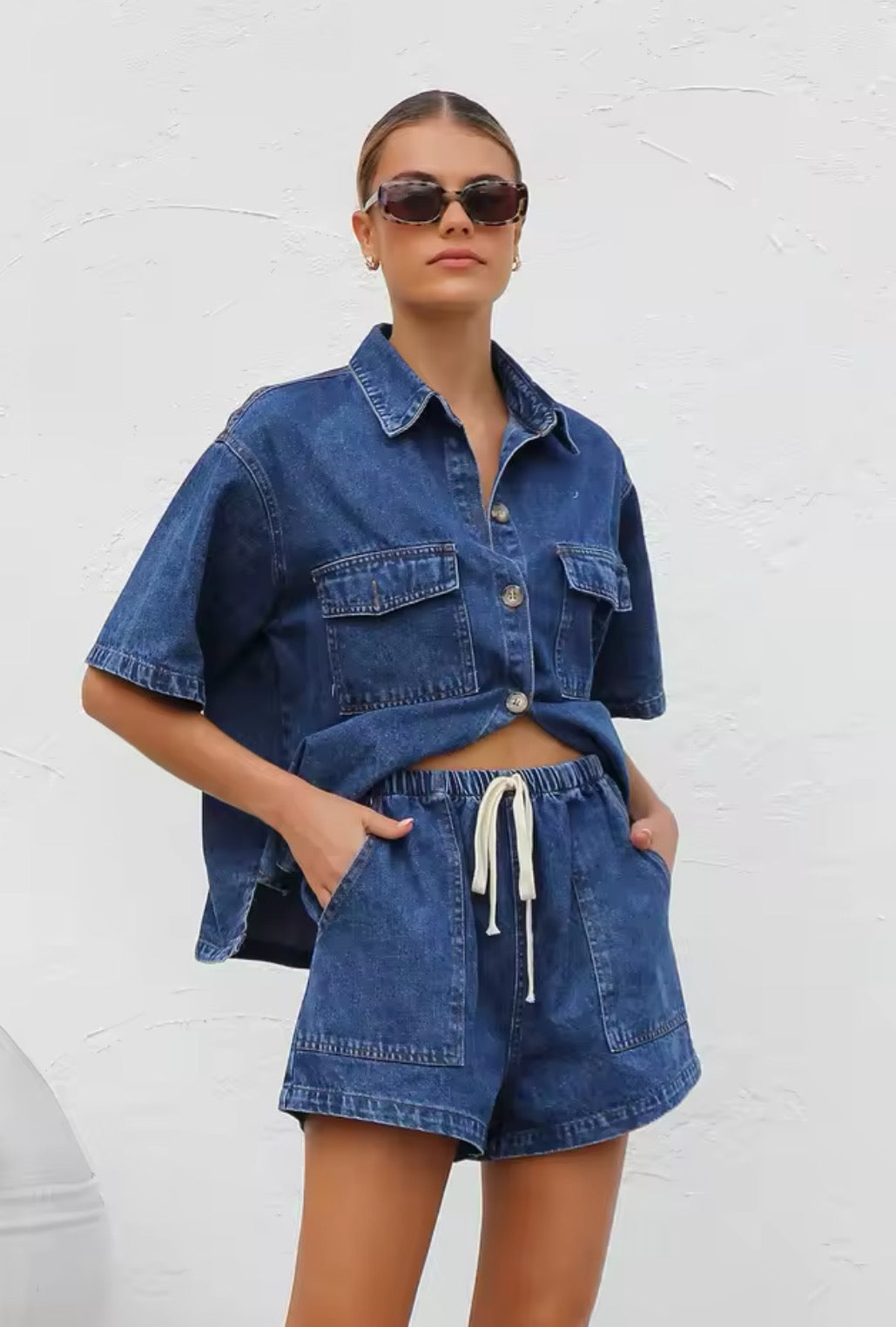 Denim Breeze – Lässiges Jeans-Set mit Oversize-Hemd & Shorts