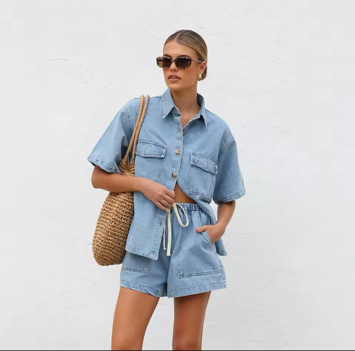 Denim Breeze – Lässiges Jeans-Set mit Oversize-Hemd & Shorts