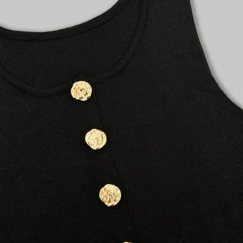 Ärmelloses Strick-Top mit goldenen Knöpfen