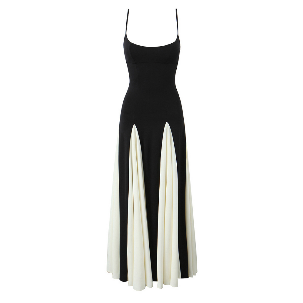 La Riviera– Kontrast-Maxikleid mit fließender Silhouette