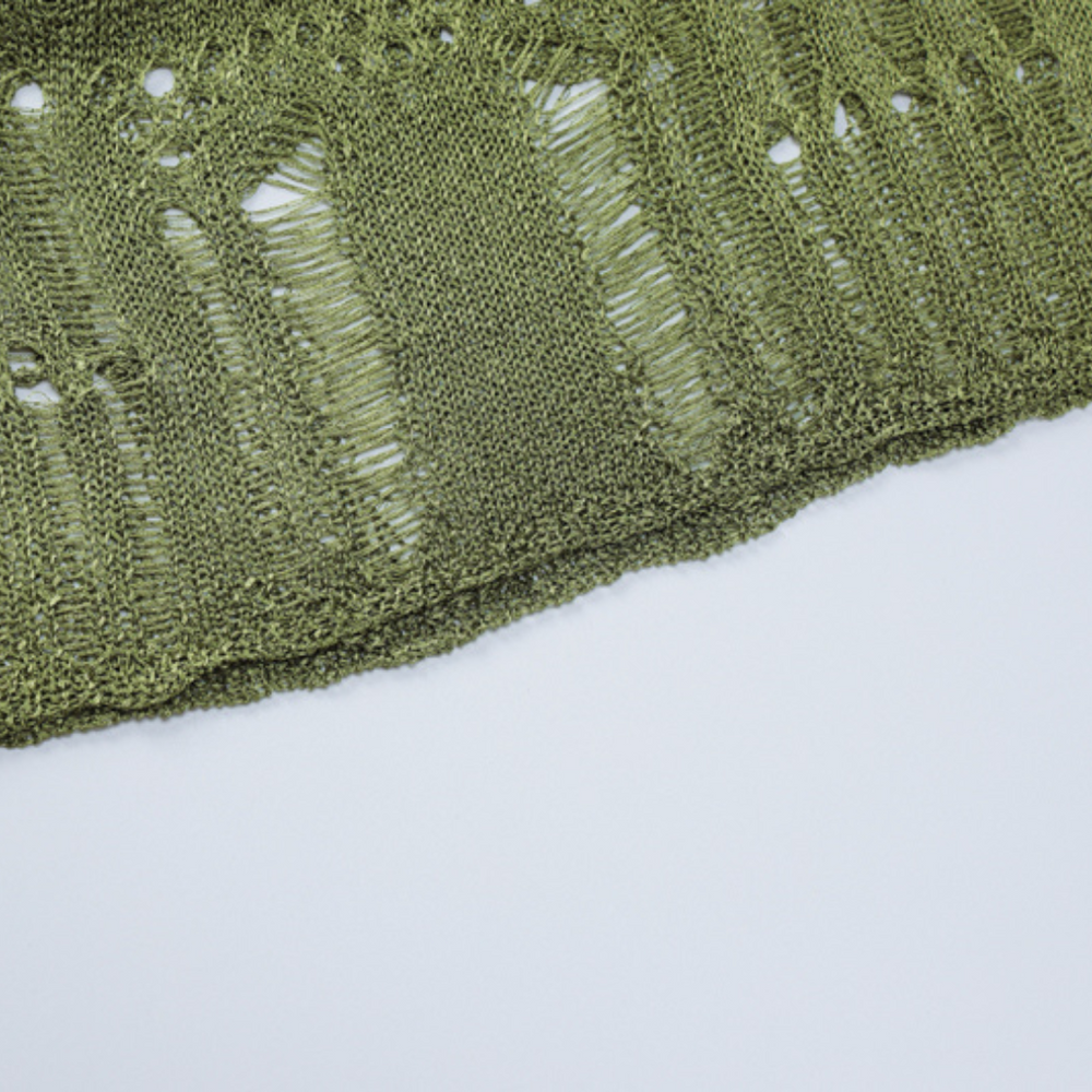 Olive Mirage - Transparentes Strick-Maxikleid mit Metallic Shine